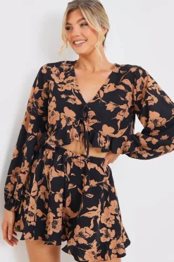 Abstract Floral Frill Co-Ord Shorts|In the Style New