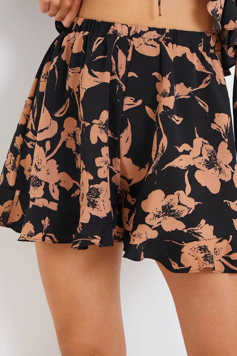 Abstract Floral Frill Co-Ord Shorts|In the Style New
