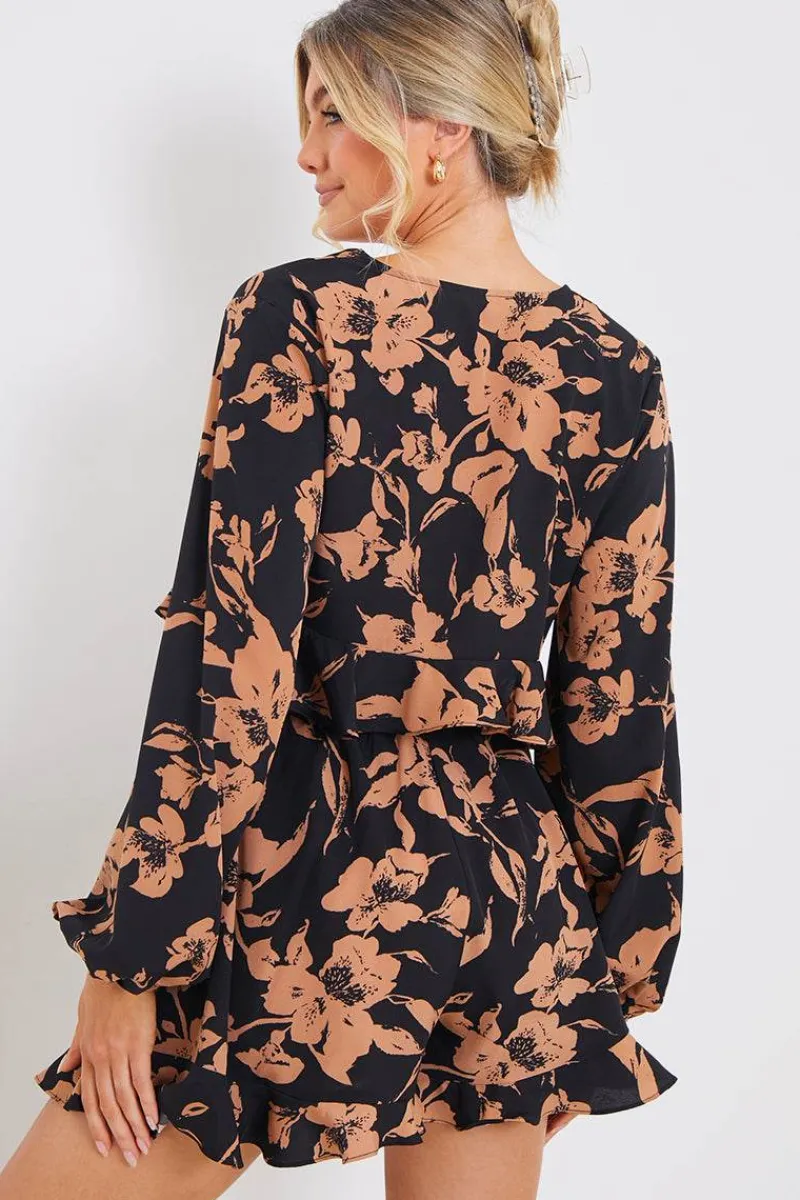 Abstract Floral Frill Co-Ord Shorts|In the Style New