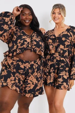 Abstract Floral Frill Co-Ord Shorts|In the Style New
