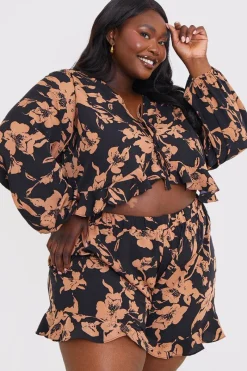 Abstract Floral Frill Co-Ord Shorts|In the Style New