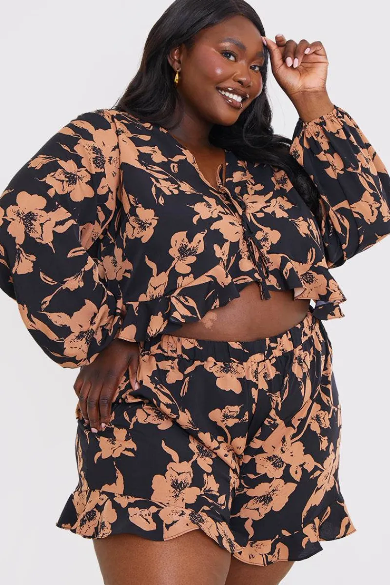 Abstract Floral Frill Co-Ord Shorts|In the Style New