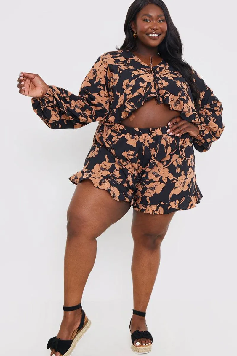 Abstract Floral Frill Co-Ord Shorts|In the Style New