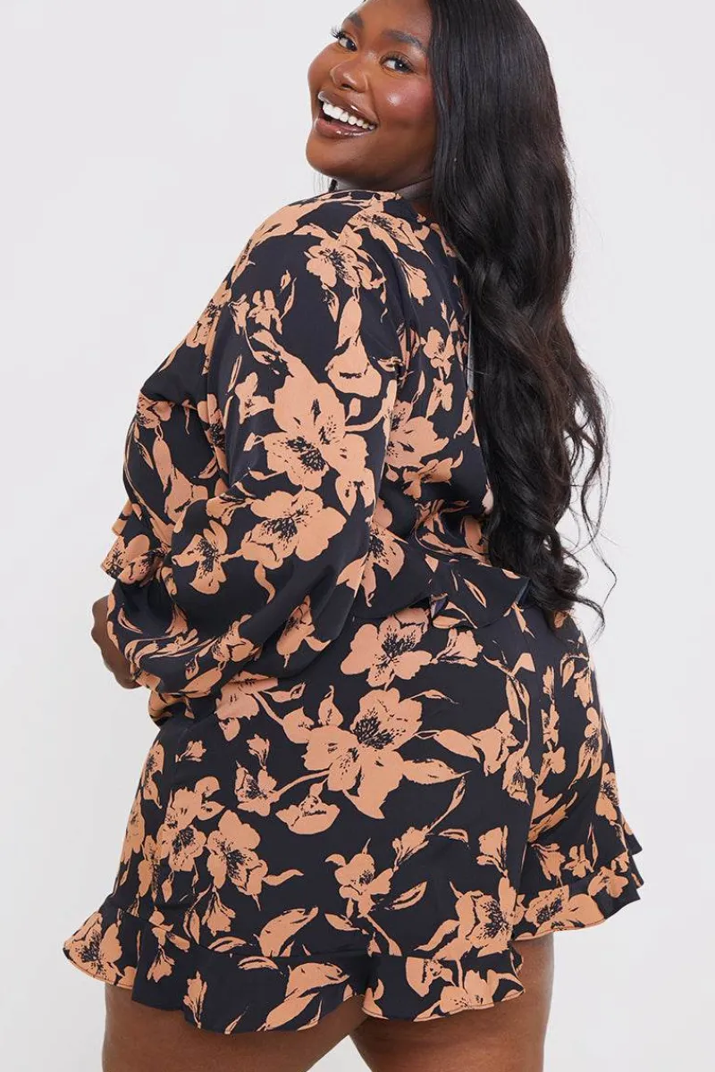Abstract Floral Frill Co-Ord Shorts|In the Style New