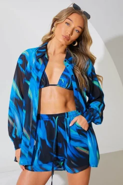 Abstract Print Chiffon Co-Ord Beach Short|In the Style New