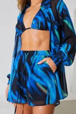 Abstract Print Chiffon Co-Ord Beach Short|In the Style New