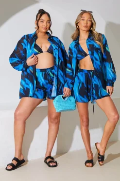 Abstract Print Chiffon Co-Ord Beach Short|In the Style New