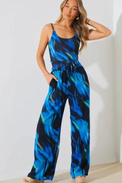 Abstract Print Chiffon Co-Ord Wide Leg Trousers|In the Style Clearance