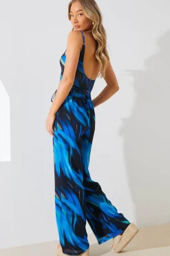 Abstract Print Chiffon Co-Ord Wide Leg Trousers|In the Style Clearance