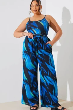 Abstract Print Chiffon Co-Ord Wide Leg Trousers|In the Style Clearance