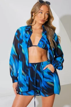 Abstract Print Chiffon Co-Ord Beach Shirt|In the Style Online