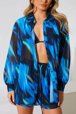 Abstract Print Chiffon Co-Ord Beach Shirt|In the Style Online