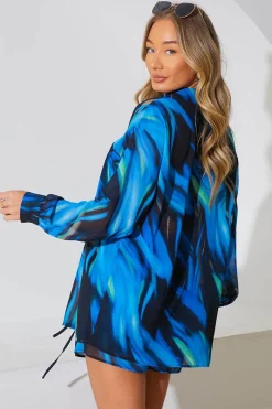 Abstract Print Chiffon Co-Ord Beach Shirt|In the Style Online
