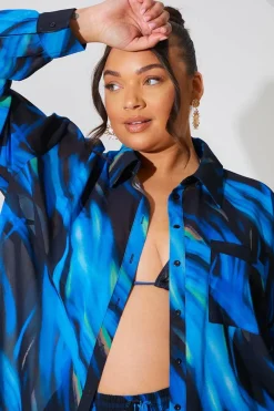 Abstract Print Chiffon Co-Ord Beach Shirt|In the Style Online