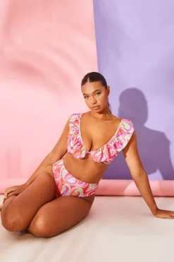 Abstract Print Ruffle Bikini Top|Billie Faiers Hot