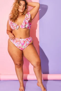 Abstract Print Ruffle Bikini Top|Billie Faiers Hot