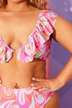 Abstract Print Ruffle Bikini Top|Billie Faiers Hot