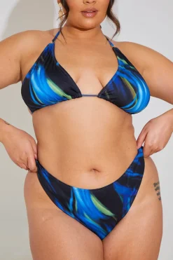 Abstract Print Triangle Gold Trim Bikini Top|In the Style