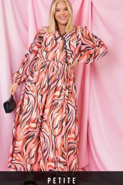 Abstract Print V Wrap Lace Trim Maxi Dress|In the Style