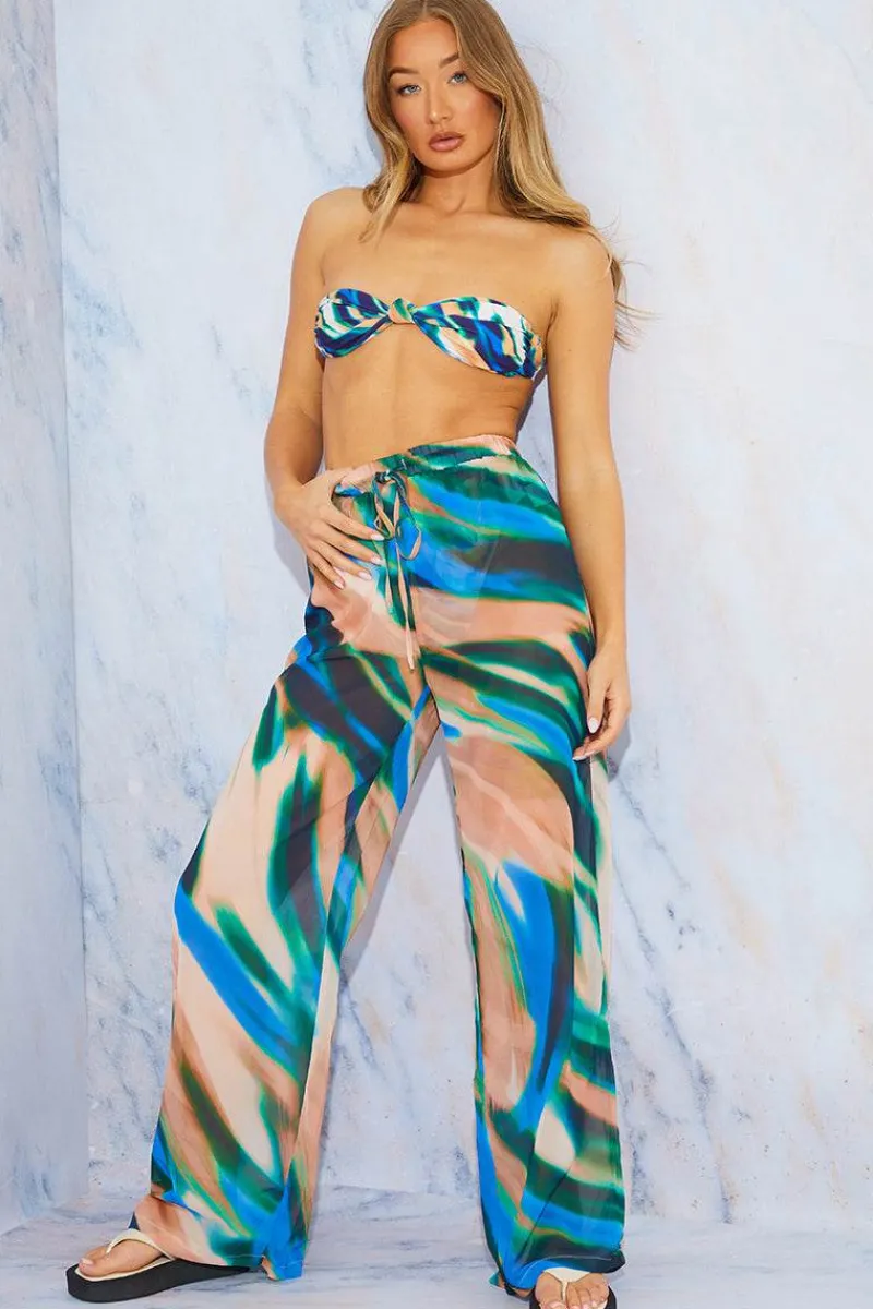 Abstract Print Wide Leg Elastic Waist Trousers|In the Style Outlet