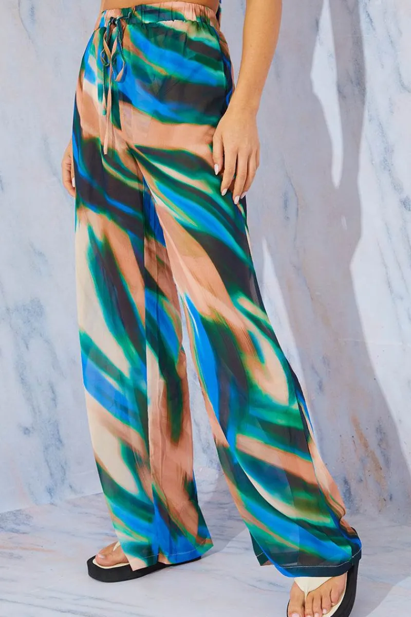 Abstract Print Wide Leg Elastic Waist Trousers|In the Style Outlet