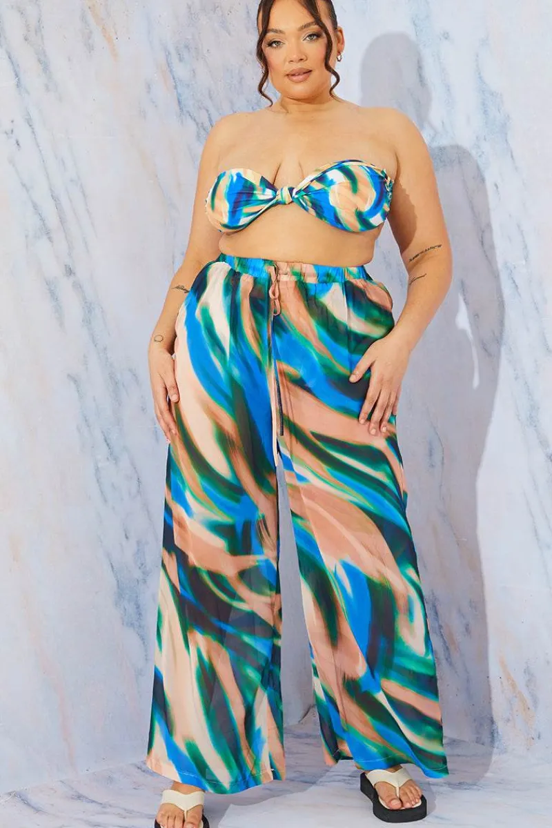 Abstract Print Wide Leg Elastic Waist Trousers|In the Style Outlet