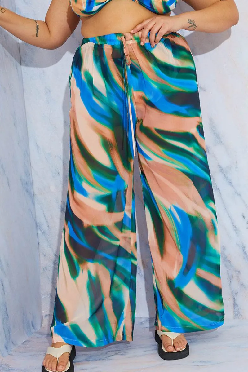 Abstract Print Wide Leg Elastic Waist Trousers|In the Style Outlet