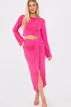 Acetate Slinky Wrap Co-Ord Midi Skirt|In the Style Outlet