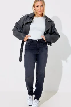 Acid Wash Straight Leg Split Hem Jeans|In The Style Online