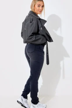 Acid Wash Straight Leg Split Hem Jeans|In The Style Online