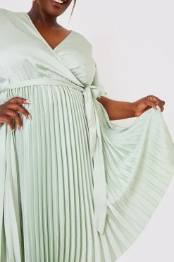 Angel Sleeve Pleated Wrap Midi Dress|In The Style