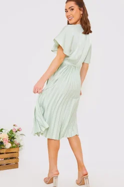 Angel Sleeve Pleated Wrap Midi Dress|In The Style