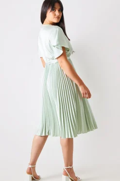 Angel Sleeve Pleated Wrap Midi Dress|In The Style