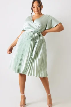 Angel Sleeve Pleated Wrap Midi Dress|In The Style
