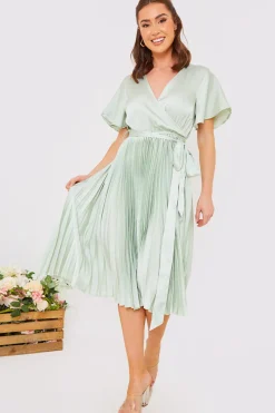 Angel Sleeve Pleated Wrap Midi Dress|In The Style