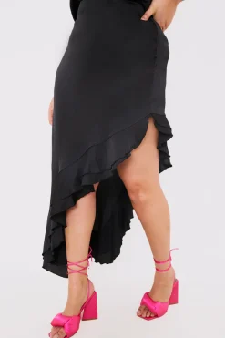 Asymmetic Frill Detail Midi Skirt|In the Style New
