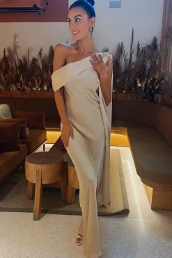 Asymmetric Draped Neckline Maxi Dress|Terrie Mcevoy Clearance