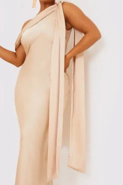 Asymmetric Draped Neckline Maxi Dress|Terrie Mcevoy Clearance