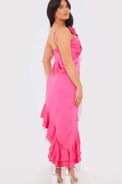 Asymmetric Frill Midaxi Dress With Removable Corsage|In the Style Outlet