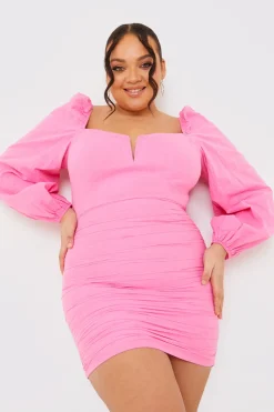 Balloon Sleeve Sweetheart Neck Mini Dress|In the Style Hot