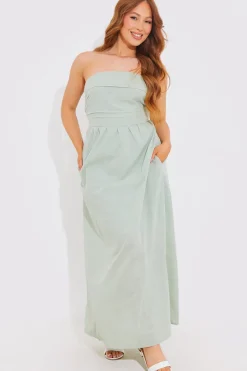 Bandeau Linen Look Midi Dress|In The Style Clearance