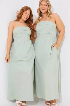 Bandeau Linen Look Midi Dress|In The Style Clearance