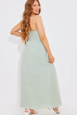 Bandeau Linen Look Midi Dress|In The Style Clearance