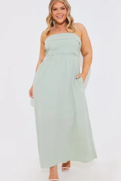 Bandeau Linen Look Midi Dress|In The Style Clearance