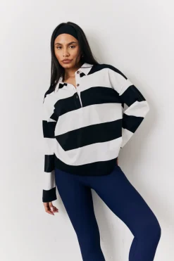 Black & White 90's Stripe Long Sleeve Rugby Shirt|In The Style Clearance