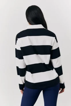 Black & White 90's Stripe Long Sleeve Rugby Shirt|In The Style Clearance