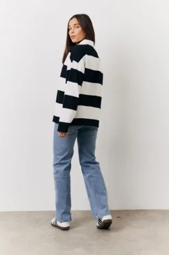 Black & White 90's Stripe Long Sleeve Rugby Shirt|In The Style Clearance