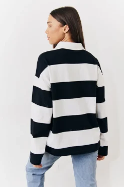 Black & White 90's Stripe Long Sleeve Rugby Shirt|In The Style Clearance