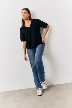 Black and White 2 Pack Slouchy V-Neck T-Shirt|In The Style Online