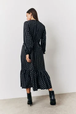 and White Polka Dot Frill Detail Midaxi Dress|In The Style Sale